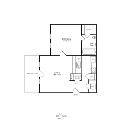 Wilder Floor Plan 1 Bedroom, 1 Bath 1 Bed 1 Bath 509 sqft