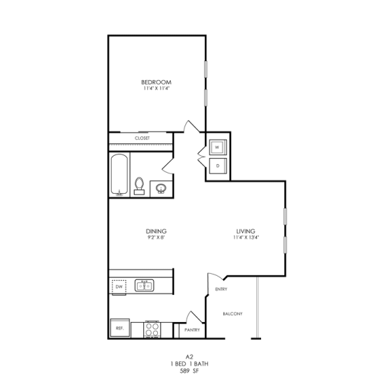 Wilder Floor Plan 1 Bedroom, 1 Bath 1 Bed 1 Bath 589 sqft